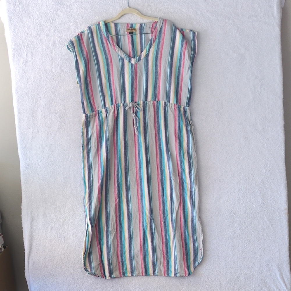 Mikoleon Women's Upcycled Striped Handwoven Kaftan Midi Dress Size‎ S